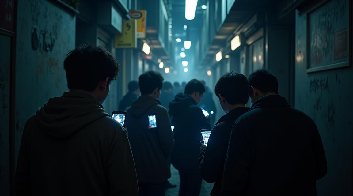 スマートフォンを構えて渋谷の路地裏を歩く人々